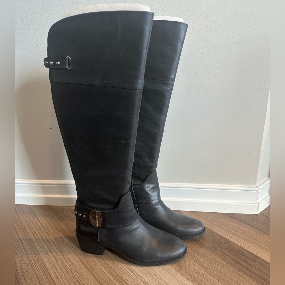Black Leather Knee-High Boots
